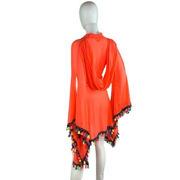 Wassa Wear Fluorescent Orange Mesh Swimsuit Cover Up Tunic Robe Festival Rave - Picture 5 of 14